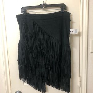 Black Suede Fringe Skirt